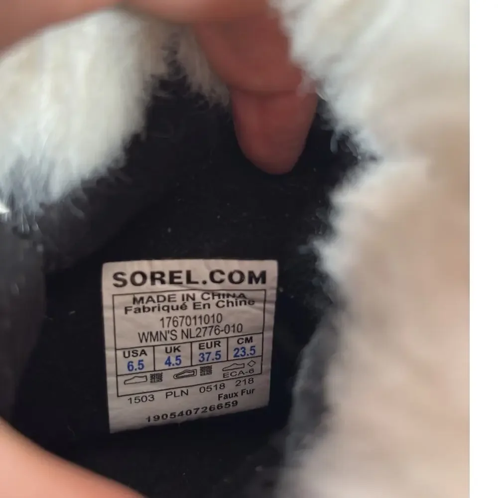 Sorel Boots Womens 6.5 Black Whitney Short Lace Winter Waterproof Insulated Fur